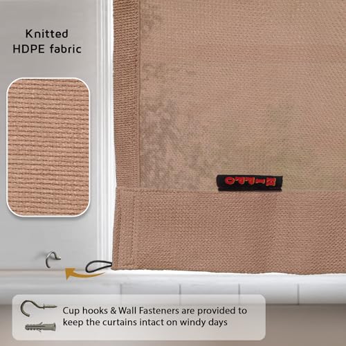 Image of HIPPO 180 GSM HDPE Outdoor Loop Curtain for Balcony & Patio Sun Blocking, UV Protection & Light-Filtering Curtains(Sand-Dune- 3FTX9FT) Pack of 2