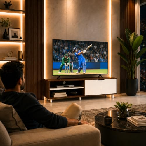 Image of GRATUS Duston Wooden TV Unit for Living Room | Free-Standing TV Cabinet with Shutters & Storage Compartments | TV Stand Table for 43-65 Inch TVs | Cable Management | Wenge Finish