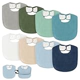 COMFYROLL Drool Bibs for Baby Boys & Girls, 8 Pack Muslin Baby Bibs for Drooling and Teething with Hidden Pocket, Soft Cotton, Extra Absorbent, Mess-proof, for Toddler, Newborn, Infant