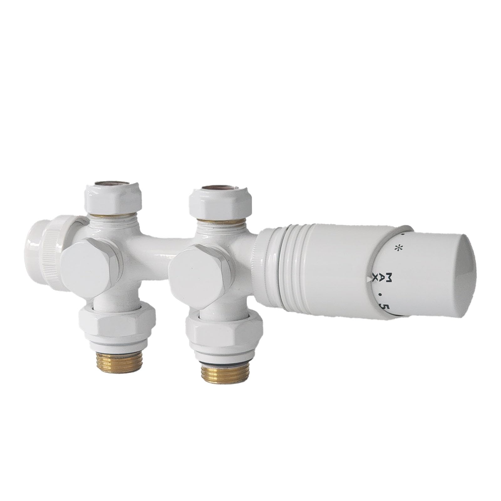 Heizkörperthermostat Heizkörper Durchgangsventil Eckventil 1/2 zoll φ15&16 Hahnblock Heizkörper Thermostat für Badheizkörper Handtuchheizkörper Mittelanschluss Multiblock Set (Weiß)