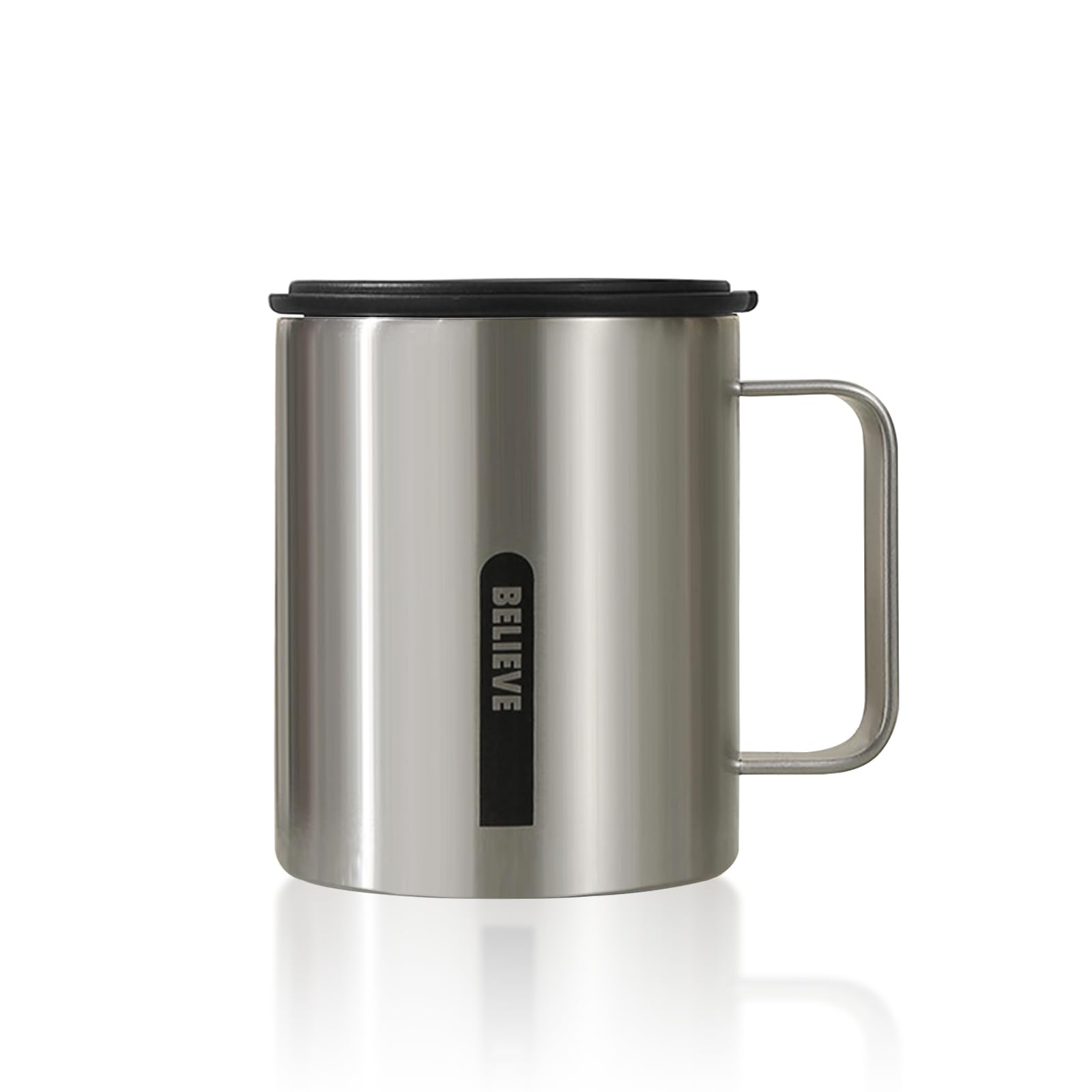 Boziee Thermobecher 316 Edelstahl doppelwandig Isolierter Kaffeebecher mit Henkel Deckel Coffee to go Becher BPA-Frei heiß/kalt ideal fürs Büro & Zuhause 400ML (Silber)