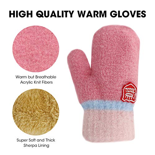 ORVINNER 3 Pack Toddler Gloves Winter Warm Fleece Lined Baby Soft Knit Mittens Toddler Winter Mittens for Boys and Girls (0-36 Months, Pink/Light-blue/White Pack)