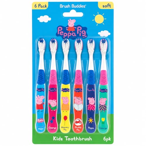 Brush Buddies Peppa Pig Kids Toothbrushes 6 Pack Soft Bristles Ages 2+ Peppa Pig George Pig Mummy Pig Daddy Pig Kids Toothbrush Set Small Head Easy Grip Handle Manual Oral Care