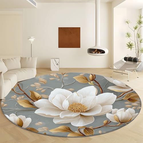 Tapete redondo lavable de 5 pies con flores magnolia miniatura 5