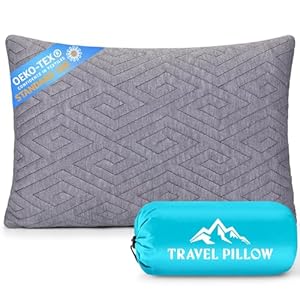 Travel Pillow for Sleeping Camping, Memory Foam Small Pillow with Breathable Cover for Backpacking, Airplane, Car (15.5 X 12 Inch)