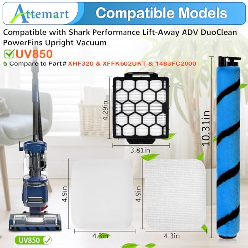 Image of UV850 Filter Brush Replacement Parts for Shark UV850 Performance Lift-Away ADV DuoClean PowerFins Upright Vacuum, 1 Soft Brush Roll+2 HEPA+4 Foam Felt Filters, Part #1483FC2000 & XHF320 & XFFK602UKT