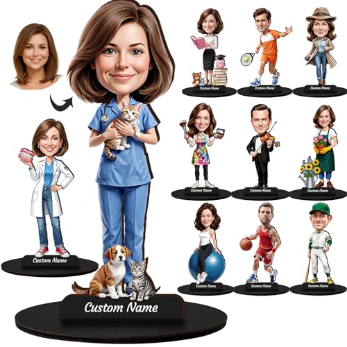 Personalized Figurine Custom Caricature Portrait Sculpture Desk Name Plate Customizable Wooden...