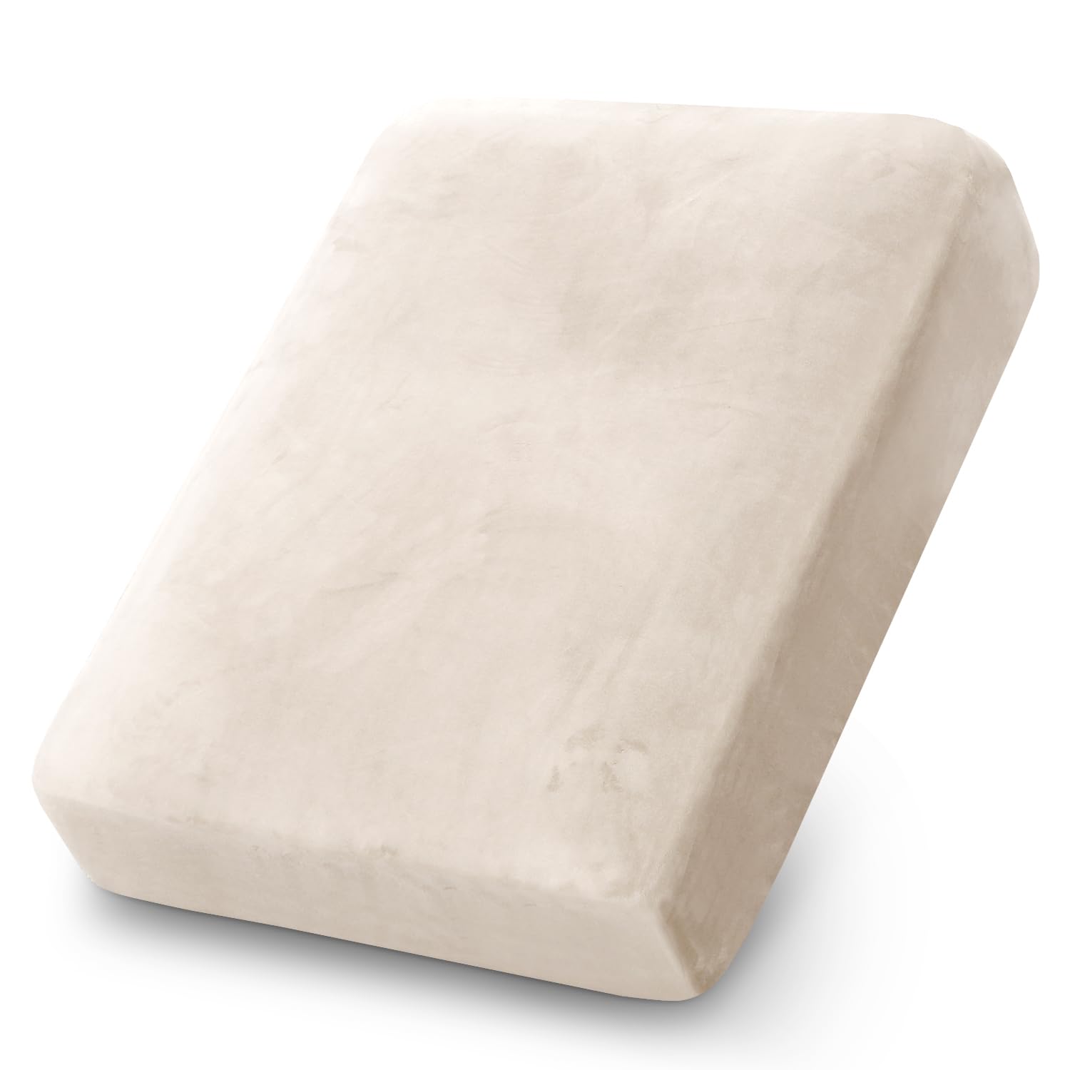 PrinceDeco Stretch Velvet Couch Cushion Cover,Soft Fitted Cushion Slipcover for Chair Cushion Furniture Protector Seat Cushion Sofa Cover Width Up to 29.5", Ivory