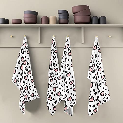 Bolaz Leopard Print Pink Heart Kitchen Towel, Dish Towels Quick Drying Tea Towels Absorbent Hand Towels For Kitchen Sink Dinner Table 28 X 18 Inches, Set Of 1 #TOP4