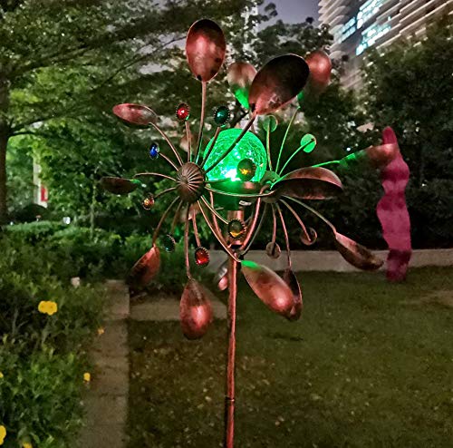 Solar Wind Spinner Warm White Led Lighting Glass Ball With Kinetic Wind Spinner Vertical Metal Sculpture Stake Construction For Outdoor Yard Lawn & Garden. #TOP4