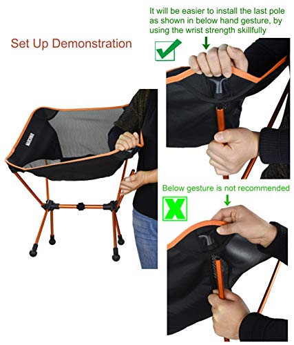 MARCHWAY Ultralight Folding Camping Chair with Anti-Sinking Wide Feet, Portable Compact for Outdoor Camp, Beach, Travel, Picnic, Hiking, Lightweight Backpacking (Orange) - Thumbnail 4