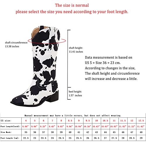 Image of Cozivwaiy Women Mid Calf Cowboy Boots Chunky Heel Half Boot Cow Print Western Boots Plus size (US 4-12.5)