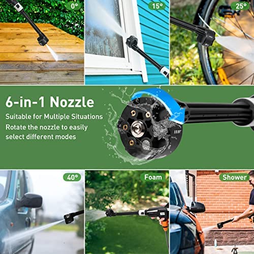 Hzg Cordless Pressure Washer,Brushless Portable Pressure Washer,3 Adjustable Levels With 6-In-1 Nozzle,Max 950 Psi, 2× 21V 4.0Ah Rechargeable Battery For Car,Fence,Floor Cleaning & Watering, Black #TOP4