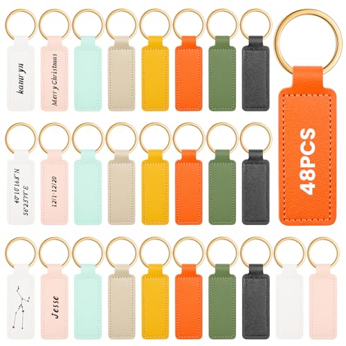 Image of Leather Key Fob Kit with Metal Rings, PU Leather Keychains Blank for Laser Engraving, DIY Craft Tools