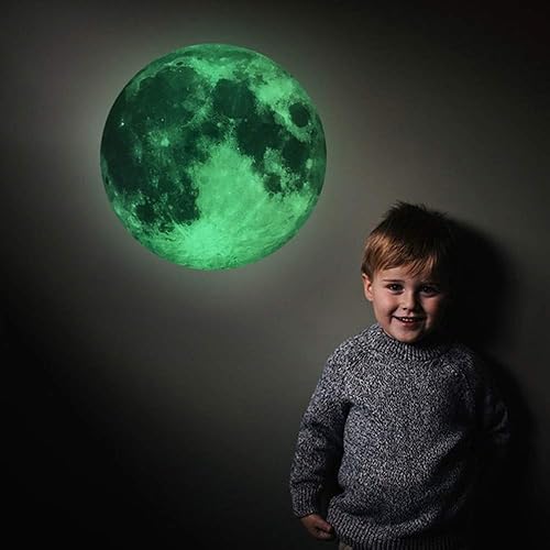 Miniatura 6 de Calcomanías de pared que brillan en la oscuridad de la luna de 11.8 in luminoso por la noche, adhesivo extraíble para dormitorio de niños y niñas