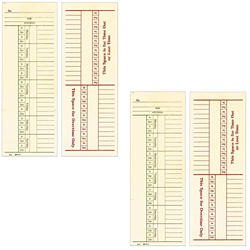 Tarjetas de control semanal para la gestión de turnos y horas extras en oficinas, 200 ud
