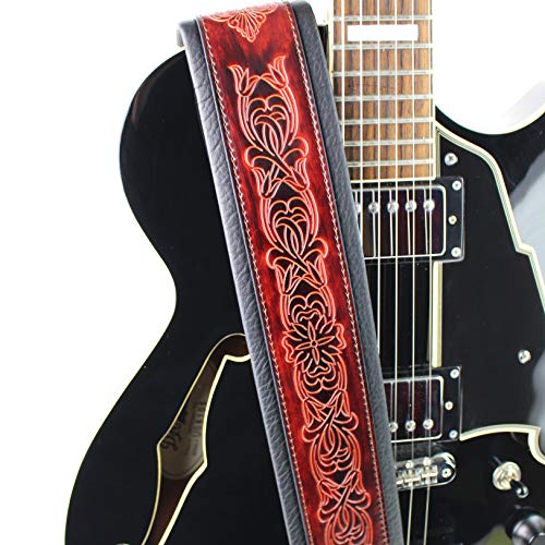 Walker And Williams Gb-21 Bourbon Red/Brown Padded Guitar Strap With Fleur De Lis & French Chain Design For Acoustic, Electric, And Bass Guitars #TOP3