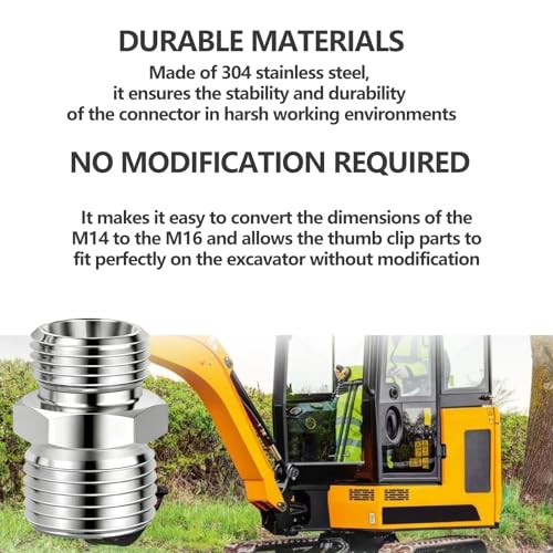 Image of 2 Pcs M14 to M16 stainless steel adapter fittings, suitable for small excavators, for connector conversion, diameter reduction or expansion, and full-bore straight pipe connector connections.