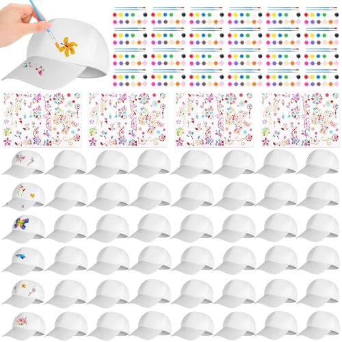 Image of Aneco DIY Baseball Caps Hats Adjustable Sport Ball Cap White Painting Baseball Caps for Outdoor Sports
