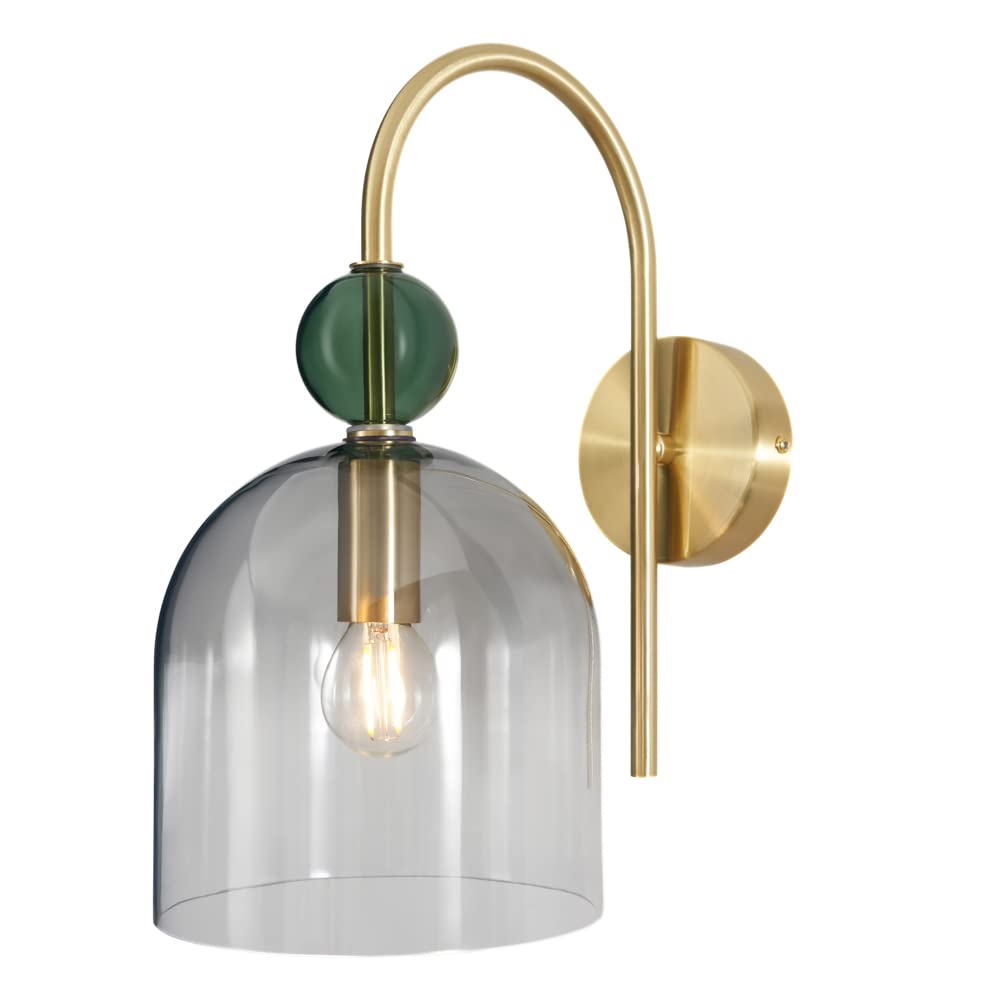 Litecraft Satin Brass Visconte Vietri Wall Light 1 Arm With Smoke Tinted Glass Shade