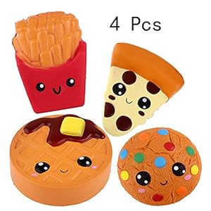 Anboor Squishies 4-delige frietjes, cake, koekje, pizza Slow Rising Super Soft Scented Kawaii Squeeze Squishy Food Pack…