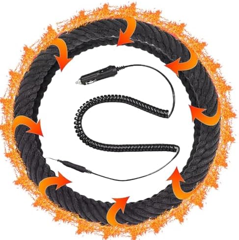 12V Heated Steering Wheel Cover - Universal 14.5-15.5 Inch Round Auto Warmer, Winter Car Accessories for SUV/Truck/Sedan (Black)