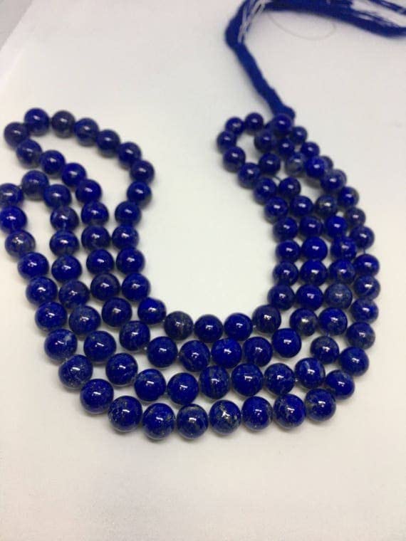 LKBEADS Naturalne okrągłe koraliki lapis, 7-9 mm, sznurek 40 cm