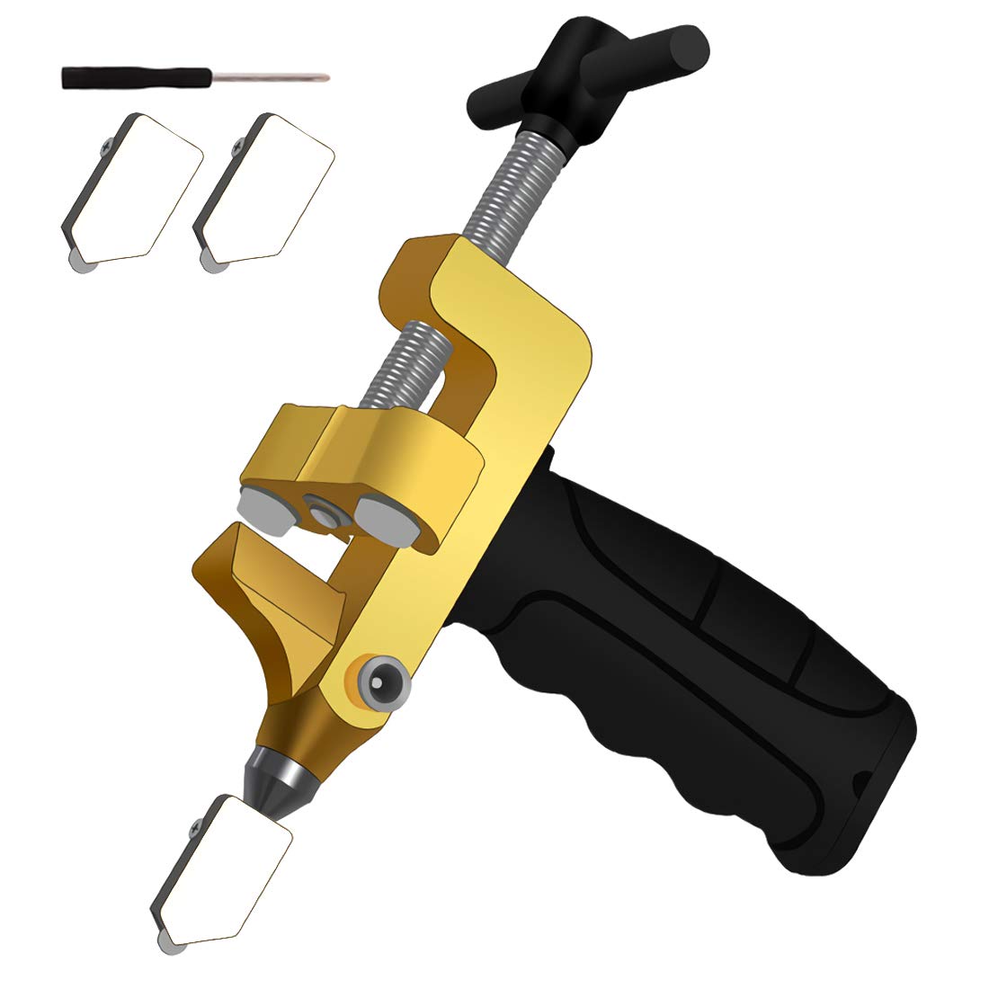 Cortador manual de Azulejos y Cristal, Kit de Herramientas de Corte 2 en 1 con 2 Cuchillas de Acero de Tungsten para Aplicar a Vidrio, Diamantes y Porcelana