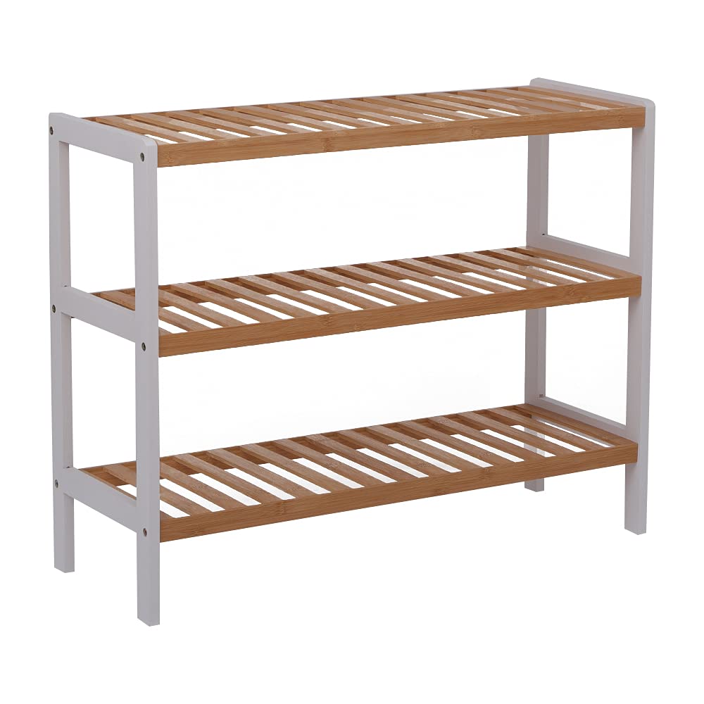 upmemet Bamboo shoe rack, wooden bench, shoe storage, 4-layer multi-functional trellis can be used for entrance, bathroom, living room and corridor (3th floor)
