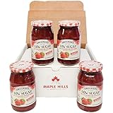 Smucker's Low Sugar Strawberry Preserves Bulk Pack - 4 Jars - 62 ounces Total - 50% Less Calories and Sugar Than Regular Preserves - Toast, Desserts, Yogurt - In Maple Hills Market Protective Box