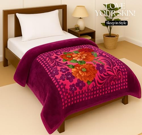 Image of HOMEKART Premium Mink Blanket for Single Bed | Super Soft Cloudy Printed All Season Blanket | Ultra-Soft & Cozy Single Ply | 152 x 228 cm| TC 280 (Pack of 1) (Violet)