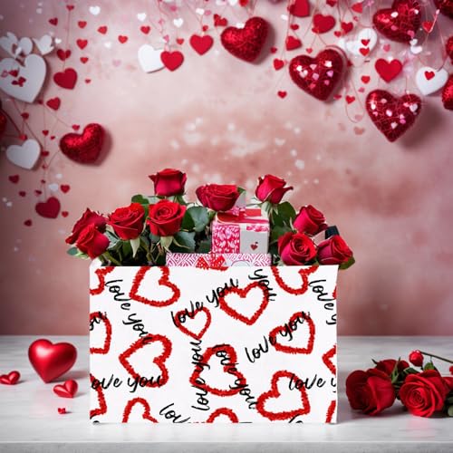 Image of Valentine's Day Basket Gift for Empty Cute Heart Large Storage Bin for Kid and Baby Room Decor (Love You Red Love)