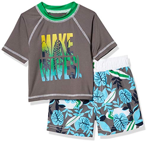 iXtreme Boys' Baby Printed Two Piece Rashguard Sets, Charcoal, 24M