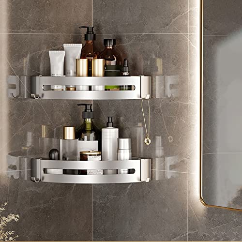 Homhii Shower Caddy 2-Pack Aluminum Bathroom Organizer No Drilling Shower Shelves With Towel Bar And Removable Hooks #TOP1
