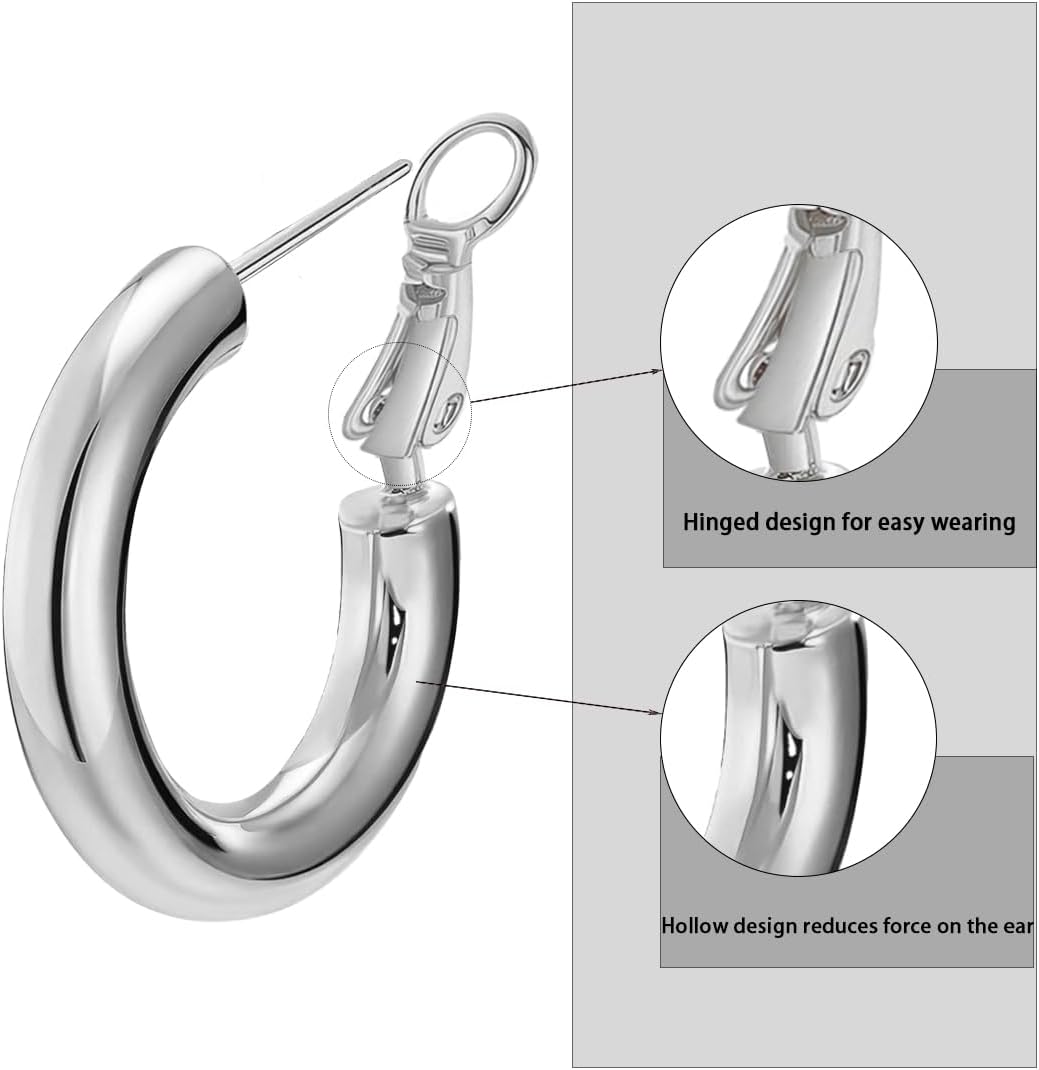 Chunky Hoop Earrings for Women 14K Gold Plated and Silver Plated Lightweight Hypoallergenic Earrings Jewelry Gift - Image 3