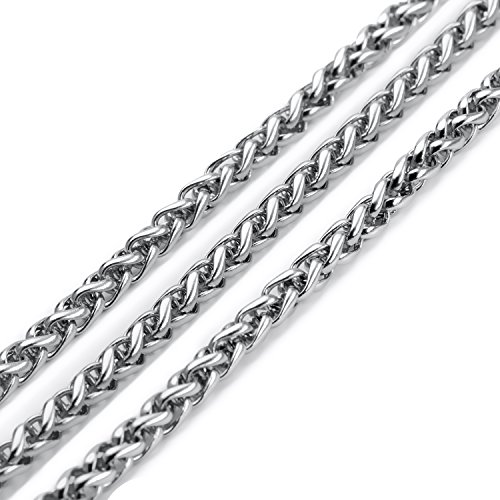 Amyrt Jewelry 4Mm Titanium Steel Wheat Silver Chain Necklaces For Men & Women 20 Inches #TOP3