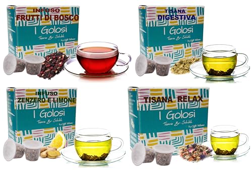 Caffè Vulcanus, 120 cápsulas de selección de infusiones: Relax, digestiva, jengibre y limón, frutos del bosque; Compatible con Nespresso