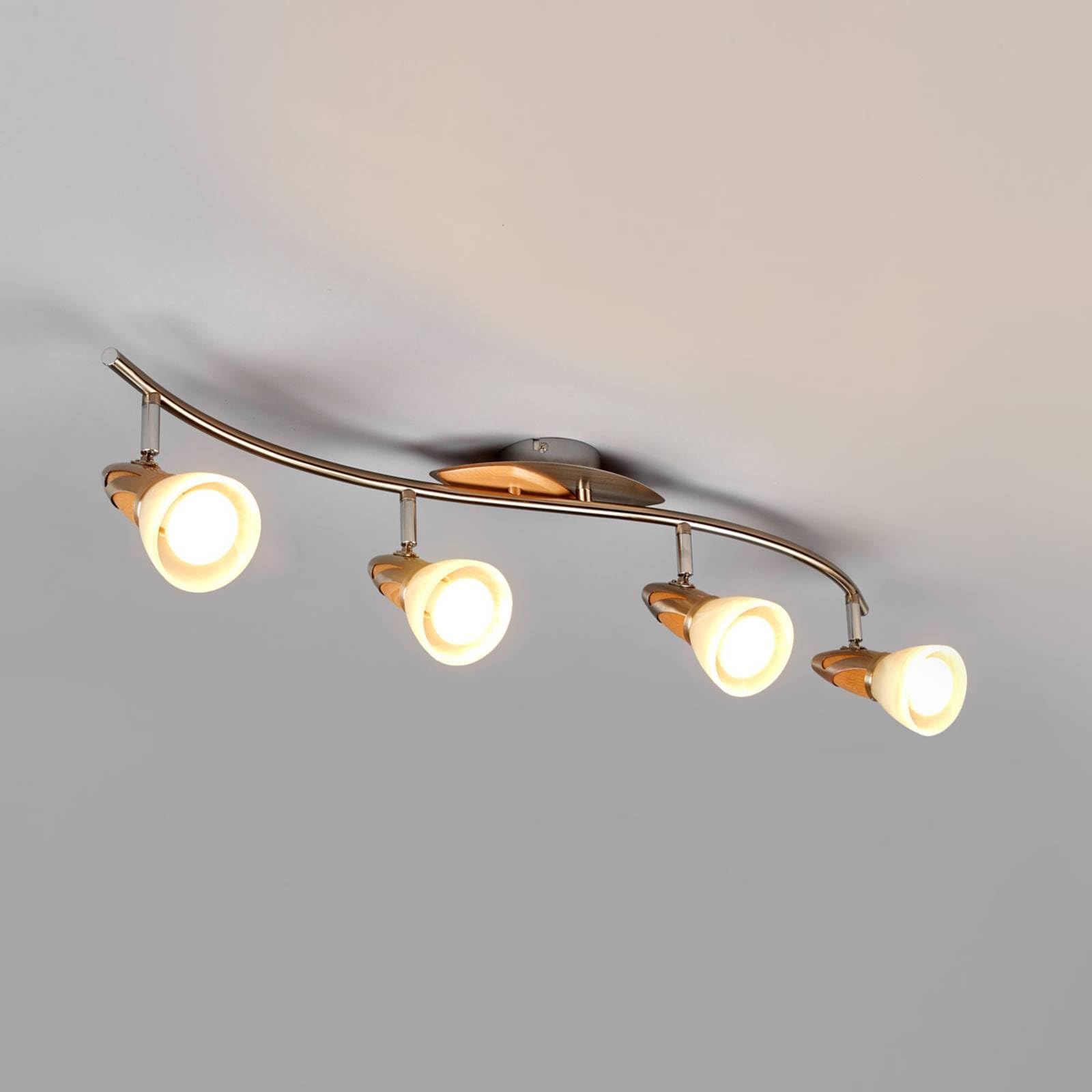 Lindby Deckenlampe Glas, Metall Holz Deckenstrahler drehbar und schwenkbar Deckenleuchte 4x E14 max. 7W ohne Leuchtmittel Lampe Wohnzimmer Küchenlampe