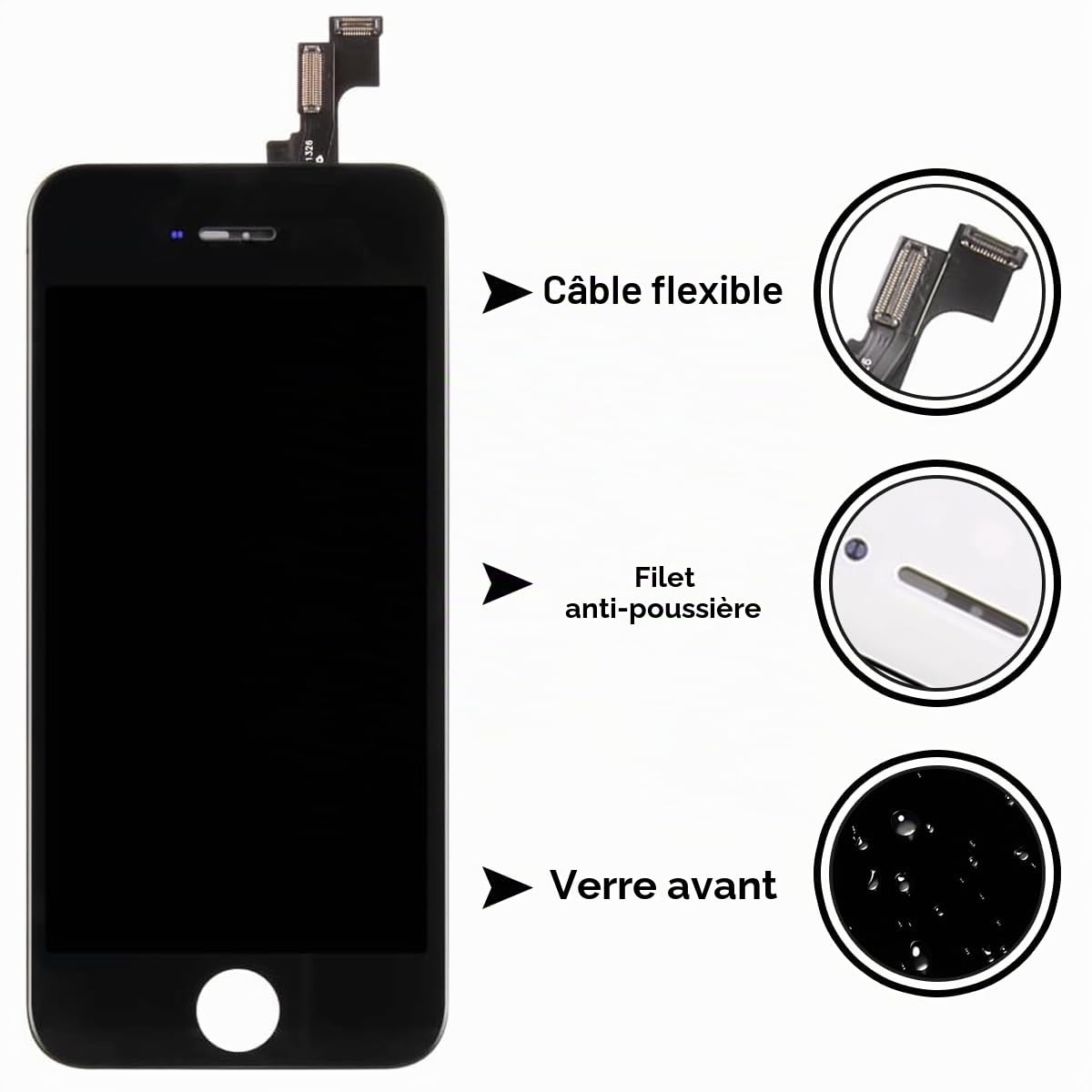 Brinonac Écran pour iPhone 5s/SE 2016 4,0" LCD de Remplacement Complet Préassemblés Capteur de Proximité, Caméra Frontale, Écouteur et Bouton Home avec Kit de Réparation (Noir)