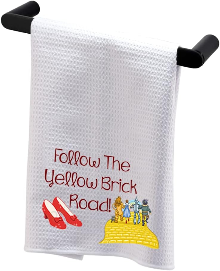 BDPWSS Follow The Yellow Brick Road Kitchen Towel for Daughter Graduation Ruby Fan Ruby Red Slippers Gift (Yellow Brick TW)