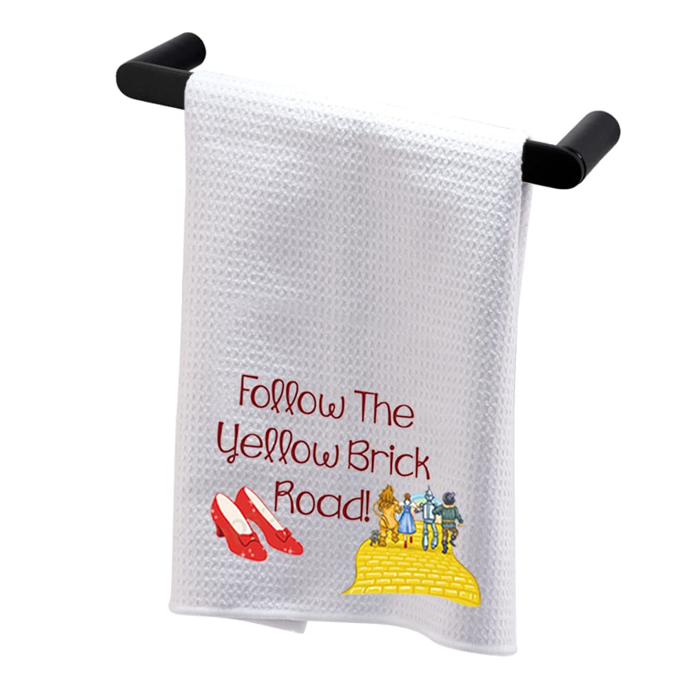BDPWSS Follow The Yellow Brick Road Kitchen Towel for Daughter Graduation Gift Ruby Fan Ruby Red Slippers Gift Book Nerd Gift (Yellow Brick TW)
