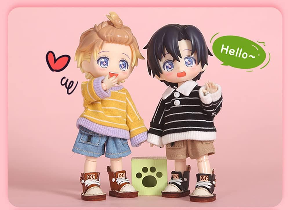 Doll Shoes High Top Handmade Leather Shoes for Ob11,Body9,GSC,Small 1/12bjd Ball Joint Doll Accessories (Black)