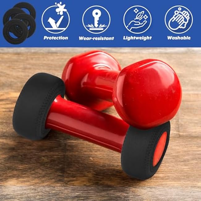 Cosmos 4 Pcs Neoprene Dumbbell Head Ends Protector Cover Wrap - Hand Weight Stretchy Ends Cover Barbell Wrap Sleeve Compatible with DOHL Neoprene Coated Dumbbell 7-15 LBS