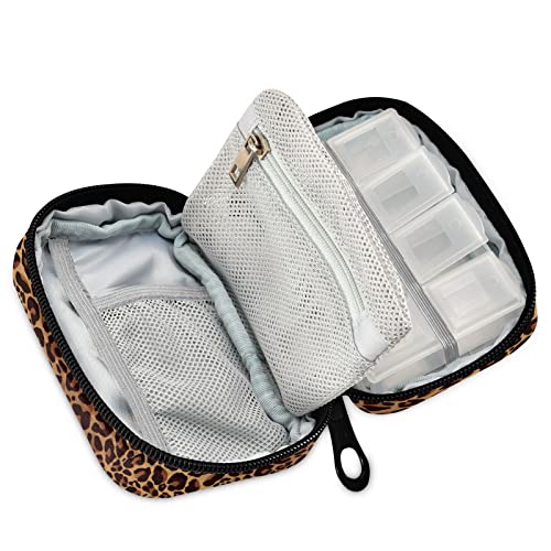 Image of Leopard Pattern Weekly Pill Organizer, Pill Cases Bag Portable Pill Container 7 Days Pill Box Organizer Vitamin Supplement Holder with Zipper for Travel Family Business Camping