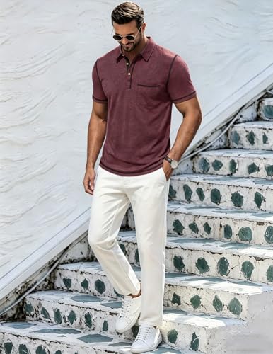 Image of Mens Polo Shirts Short Sleeve Casual Summer Lightweight Cotton Golf Polo Shirts with Pocket