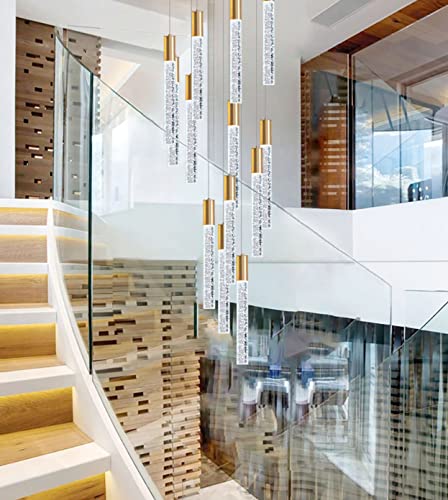 79" High Ceiling Chandelier 12-Lights Dimmmable Chandelier Modern Ceiling Pendant Lights lamparas de techo modernas Crystal Living Room Bedroom Light Fixutres with Remote Staircase Foyer Lighting