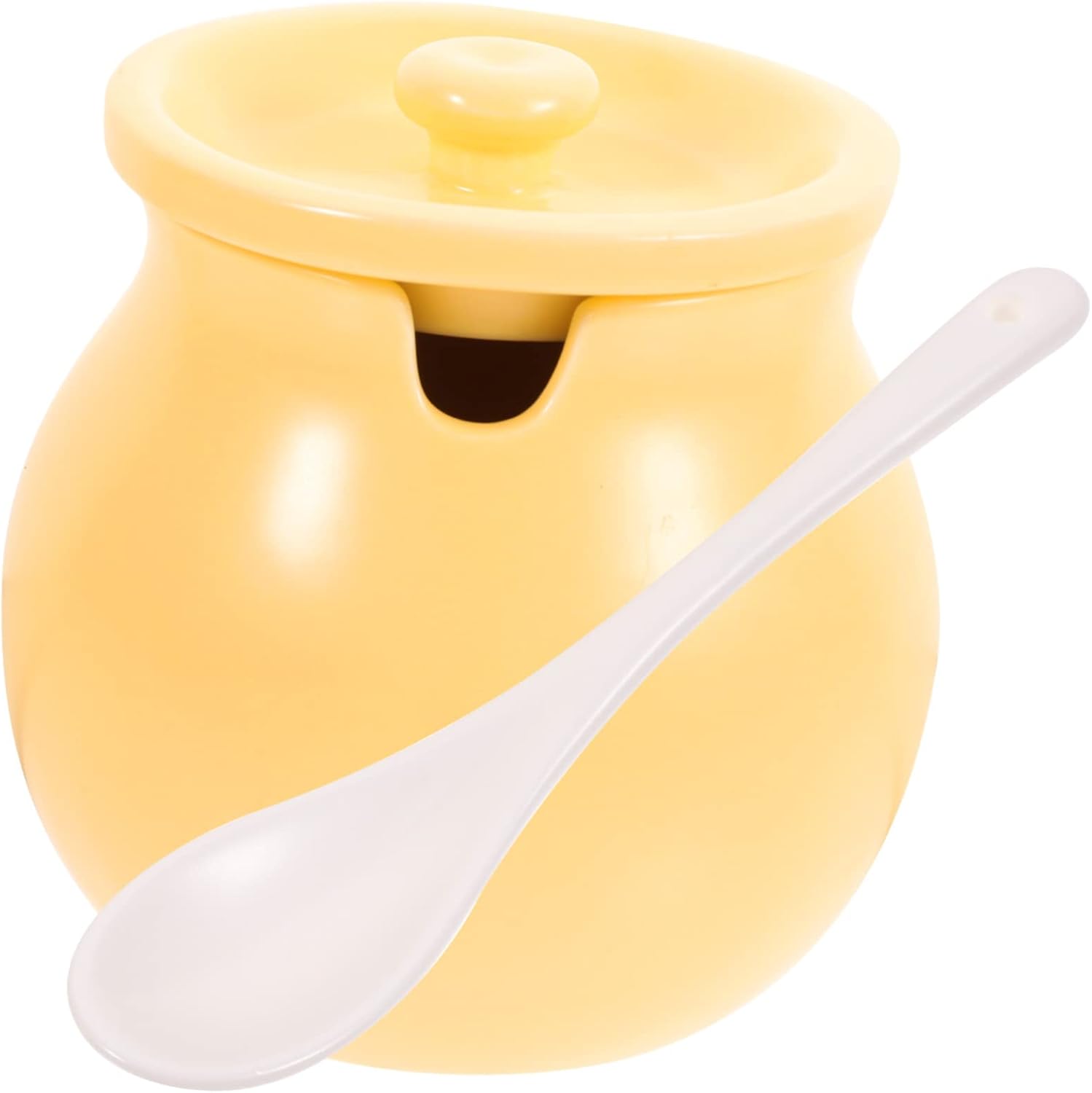 Garneck Delicate Ceramic Lard Jar Spice Container Lid Spoon Seasoning Pot for Home Hotel Cafe Buffet Party Banquet Elegant Condiment Jar