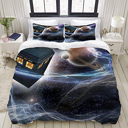 FOURFOOL Parure de lit avec Housse de Couette en Microfibre,Docteur Who Tardis dans Starry Fantasy Background,Sets de Housse de Couette 140x200cm+2 taie...