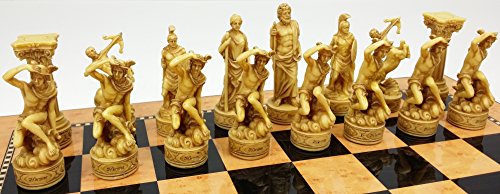 Greek Gods Mythology Chess Set Hand Painted With 15 Inch Walnut And Birdseye Maple Color Board #TOP3