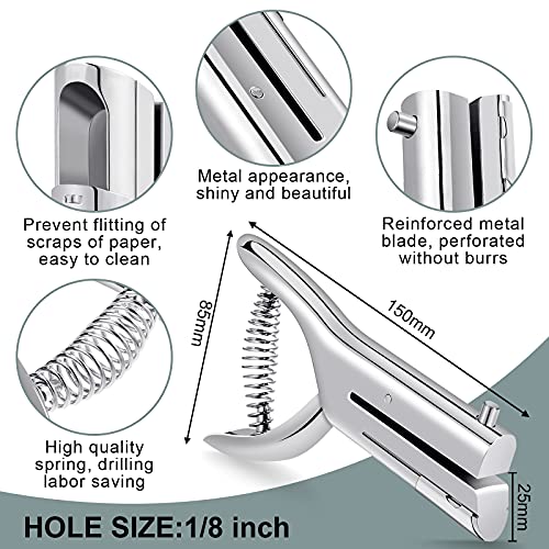 Heavy Duty Hole Punch Single One Hole Puncher Paper Hole Punch Long Reach Reduced Effort 2 Inch Deep Throat Hand Alloy Punch For Id Pvc Cards 5 Inch Tall 25 Sheet Capacity(1 Pc,1/8 Inch Hole) #TOP1